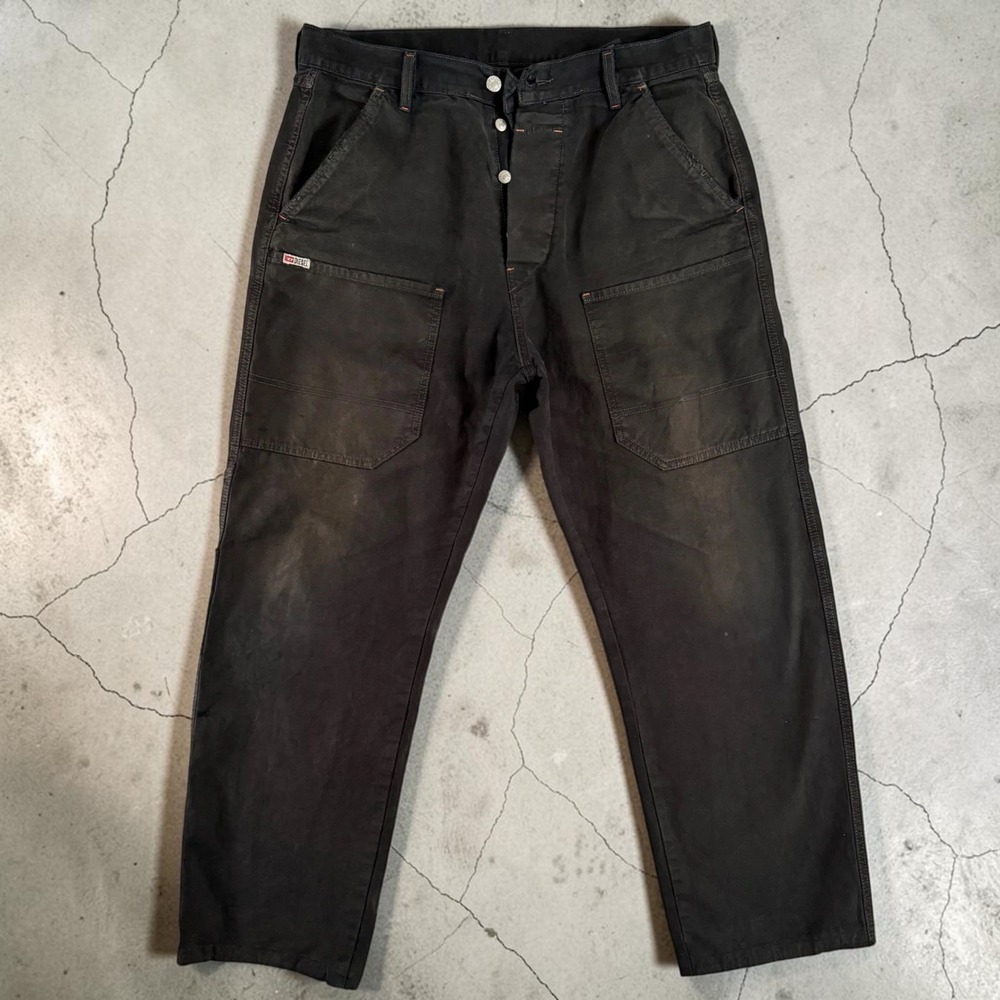 Diesel Hardwear Carpenter Pants Mens 34x30 Faded Black Canvas Button Fly Vintage
